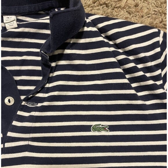 Men’s Lacoste Polo Shirt Navy Blue and White Stripes Size XXL Slim Fit - Picture 3 of 7